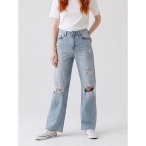 Just Black Denim‎ Brand Jeans High Rise Wide Leg Distressed Light Wash Size 31